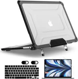MEEgoodo for MacBook Air 13.6 inch Case 2025 2024 2022 (A3240/A3113/A2681) with M4/M3 M2, Laptop Hard Shell for MacBook Air 13", Cover with Heavy Duty Rugged Shockproof Kickstand, Black XK