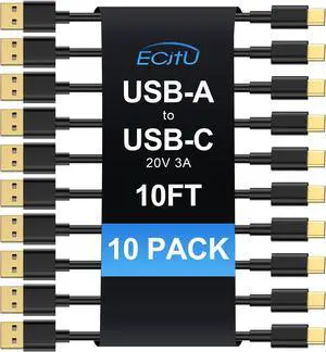 USB A to USB C Cable 10FT (10 Pack), Type C Fast Charging Cord, 20V/3A 60W(MAX) Charger Compatible with Samsung S21 S20 S10 S9 S8, Note 10/9/8, Google Pixel, LG G5/6/7, Moto Z, HTC, Lumia 950