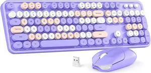 Wireless Keyboard and Mouse Combo, MOWUX Colorful Computer Full Size 2.4G Plug and Play Wireless Typewriter Keyboard and Mouse Set for Windows, Computer, Desktop, PC, Notebook (Purple Colorful)