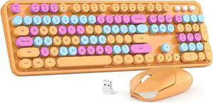 Wireless Keyboard and Mouse Combo, MOWUX Colorful Computer Full Size 2.4G Plug and Play Wireless Typewriter Keyboard and Mouse Set for Windows, Computer, Desktop, PC, Notebook (Orange Colorful)