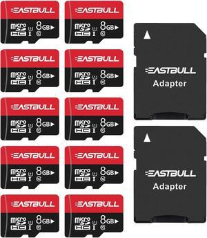 EASTBULL 8GB 10-Pack of Micro SD Cards, SD Memory Cards 8GB SD Cards Pack Full HD Video 90MB/s UHS-I U1 Micro SDHC Class 10 for Surveillance Security Cam (10 Units and 2 Adapters)