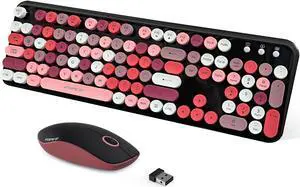 FOPETT 2.4GHz Wireless Keyboard and Mouse Set with Switch Button - Full-Size Keyboard - Compatible for Windows/Laptop/PC/Notebook/Smart TV and More - Black Colorful