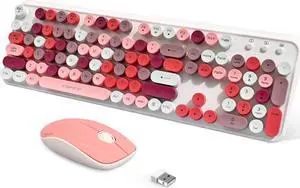 FOPETT 2.4GHz Wireless Keyboard and Mouse Set with Switch Button - Full-Size Keyboard - Compatible for Windows/Laptop/PC/Notebook/Smart TV and More - White Colorful