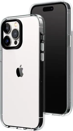 RhinoShield Crystal Clear Case Compatible with [iPhone 14 Pro Max] | Advanced Yellowing Resistance, High Transparency, Protective and Customizable Clear Phone Case - Black Camera Ring