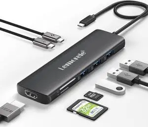 Lemorele USB C Hub 8-in-1 Adapter, USB-C Hub with 4K HDMI Output, 100W Power Delivery, USB 3.0 5Gbps Port, SD/TF Card Reader Adpater, Compatible for MacBook Pro, XPS, Chromebook and MoreBlack