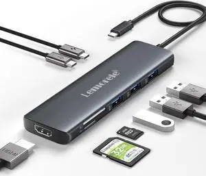 Lemorele USB C Hub 8-in-1 Adapter, USB-C Hub with 4K HDMI Output, 100W Power Delivery, USB 3.0 5Gbps Port, SD/TF Card Reader Adpater, Compatible for MacBook Pro, XPS, Chromebook and More(Blue)