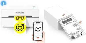 MUNBYN 130B Bluetooth Thermal Label Printer+Thermal Direct Shipping Label (Pack of 500 4x6 Fan-Fold Labels)
