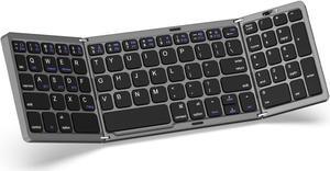 MoKo Foldable Bluetooth Keyboard, Multi-Device Folding Wireless Keyboard with Number Pad, Portable Keyboard for Laptop Tablet Phone, USB-C Rechargeable Travel Keyboard for Windows iOS Android, Gray