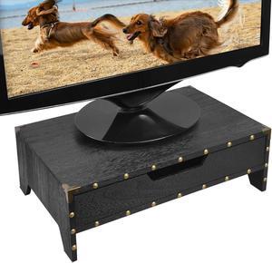 Ikee Design Wooden Monitor Stand Riser with Drawer, Wood Desktop Stands for Laptop Computer,TV,PC, Wood Clutter-Free Desk Stand with Storage Organizer,16 1/2 W x 10 1/4 D x 5 1/8 H in, Black