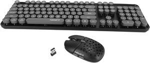 Wireless Keyboard and Mouse Combo, 104 Keys Retro Round Keycaps Typewriter Keyboard with Wireless Mouse, Computer Keyboard and Mouse Set for PC Laptop (Black Board)