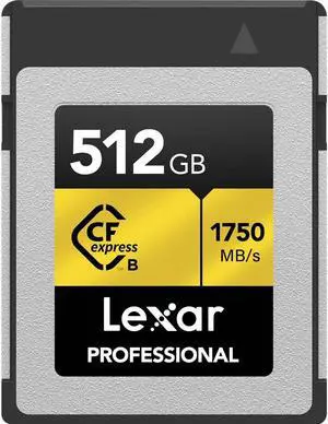 Lexar 512GB Professional CFexpress Type B Memory Card GOLD Series, Up To 1750MB/s Read, Raw 8K Video Recording, Supports PCIe 3.0 and NVMe (LCXEXPR512G-RNENG)