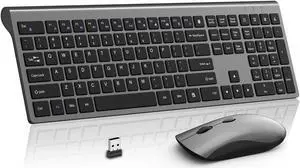 Wireless Keyboard Mouse Combo, Ultra Slim Full Size Computer Keyboard and 2400 DPI USB Silent Mouse with Invisible Light Design, Scissor Switch, Fn Lock, for Laptop PC Chromebook Windows - Black Gray