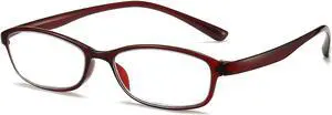 ANRRI Classic Oval Blue Light Blocking Reading Glasses for Women and Men Small Lightweight Red Frame No-Pressure on Nose +3.50 Magnification