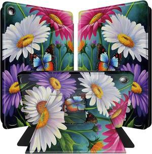 BPQOJB Case for All-New Kindle Fire HD 10 & Fire HD 10 Plus Tablet (10.1", 11th Generation, 2021 Release) 360 Degree Rotating PU Leather Smart Cover with Auto Wake/Sleep - Butterfly Flower