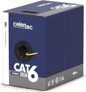 celertec CAT6 Ethernet Cable, 500ft, 23AWG Solid Bare Copper, Unshielded Twisted Pairs(UTP), 550MHz, ETL Listed &CMR Riser Rated, Indoor, Bulk Ethernet Cable -Yellow