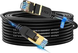 Cat 8 Ethernet Cable, 75FT High Speed Heavy Duty 26AWG Cat8 LAN Network Cable 40Gbps, 2000Mhz with Gold Plated RJ45 Connector, Outdoor&Indoor Internet Cable Compatible for Router Gaming Modem Xbox