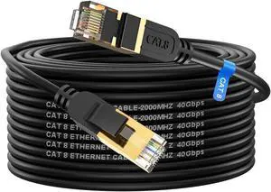 Cat 8 Ethernet Cable, 60FT High Speed Heavy Duty 26AWG Cat8 LAN Network Cable 40Gbps, 2000Mhz with Gold Plated RJ45 Connector, Outdoor&Indoor Internet Cable Compatible for Router Gaming Modem Xbox