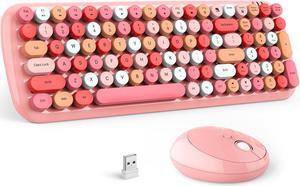 Wireless Keyboard and Mouse Combo - GEEZER Watermelon Pink Colorful Round Keycap Keyboard 100 Keys - USB 2.4G Receiver Plug Play Typewriter Keyboards for Windows, PC, Laptop, Desktop