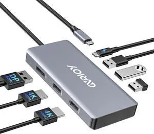 USB C to Dual HDMI Adapter, Multi Display Docking Station Dual Monitor with 2 HDMI, Displayport, 100W PD, 3 USB Ports, USB C Hub Multiport Dongle Compatible with MacBook/Dell/HP/Lenovo Laptops