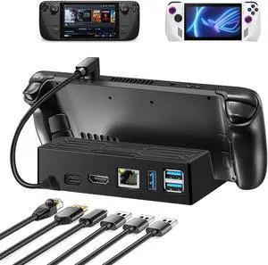 TIAMUTON 6-in-1 Steam Deck Dock with HDMI 2.0 4K@60Hz, 3 USB3.0, 1000Mbps Ethernet, Fast Charging for Valve Steam Deck, Black