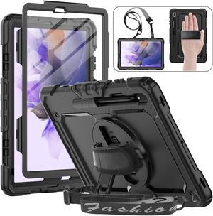 HXCASEAC Case for Samsung Galaxy Tab S7 FE 5G Case 12.4 inch, Protective with Screen Protector/Hand Strap/S Pen Holder, Heavy Duty Case for Samsung Galaxy S7 FE Tablet Case - Black
