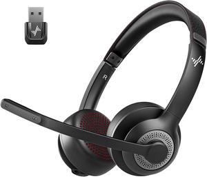 JIAMQISHI Wireless Headset with AI Noise Cancelling Microphone Bluetooth Headset - Bluetooth V5.2 Headphones with USB Dongle & Mic Mute for Computer/Laptop/PC/iPhone/Android/Cell Phones/Zoom