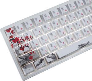 JSJT PBT Japanese Keycaps-Side Printed Keycap Set Double Shot Shine Through Custom Keycaps Plum Blossom Key Caps 135 Keys Cherry Profile Keycaps for Cherry MX Switchs Mechanical Keycboard