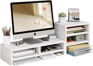 KUAIYU Wood Monitor Riser, 2 Tier Computer Monitor Stand with Storage Rack