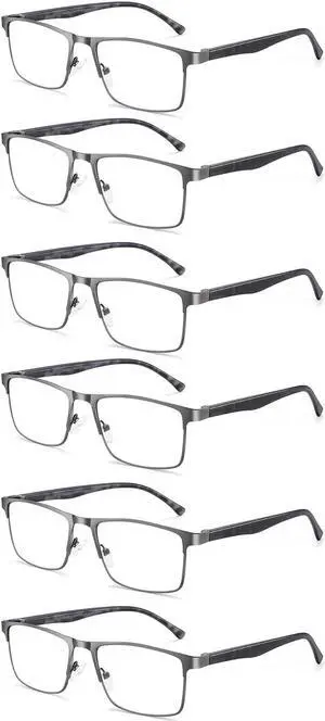 LAURA FAIRY Stylish Metal Frame Reading Glasses for Men,Spring Hinge - Blue Light Blocking - Anti Computer Glare - 6 Pairs