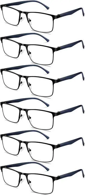 LAURA FAIRY 6 Pairs Reading Glasses for Men,Spring Hinge-Blue Light Blocking Computer UV-Eye Strain-Glare Glasses Reading