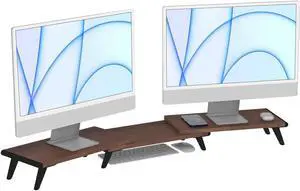 loukin Dual Monitor Stand Riser for Desk, 43.6"*8.2"*3.2" Large Computer Stand for 2 Monitors, Laptop, Printer, Length and Angle Adjustable Computer Shelf, Home Office,Max 43.6" Length(Brown)
