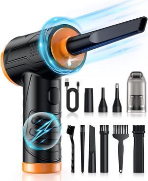 Powerful Compressed Air Duster for Deep Cleaning-Replace Compressed Air Can-No Canned Air Duster-Keyboard Cleaner-PC Cleaning-Rechargeable-3-Speeds-95000RPM Cordless Air Blower-Car Duster-Orange