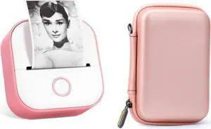 Memoking Sticker Printer - Mini Thermal T02 Sticker Maker Machine, Portable Bluetooth Pocket Phone Printer and Case, Pink