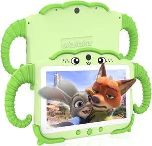 okulaku Kids Tablet 7 inch Toddler Tablet for Kids 2GB + 32GB Android System with WiFi Dual Camera Shockproof Case Child Learning PC with Parental Control, Preinstalled Educational Games, Green