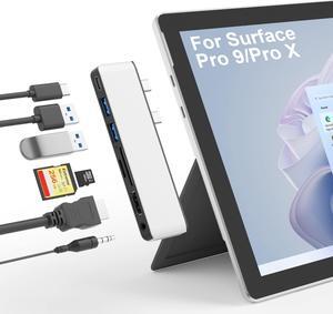 Surface Pro 11/10/9 Hub with 4k HDMI, USB C Thunerdbolt 4(Display+PD Charging+Data), USB 3.0 * 2, SD&TF Card Slot, 3.5mm Audio, Triple Display(Surface Pro 9+HDMI+USB C) for Surface Pro 11/10/9