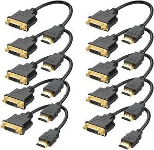 Anbear HDMI to DVI Cable, Bi-Directional HDMI Male to DVI-D(24+1) Female Adapter, 4k DVI to HDMI Conveter (10 Pack, DVI-D)