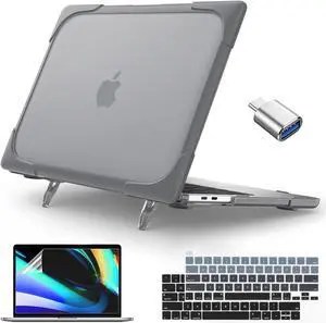 Teryeefi for MacBook Pro 13 inch Case M2/M1 A2338 A2289/A2251 (2022-2020 Release), Shockproof Heavy Duty Hard Shell Cover with Fold Kickstand + Keyboard Cover, Gray