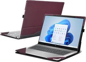 VEVOOD Laptop Cover for HP 17s / 17-cp / 17z / Envy 17-cr / 17t / 17-ch / 17.3" - All-Inclusive Drop-Proof Case with PU Leather Inner Pocket (17.3" Wine Red)