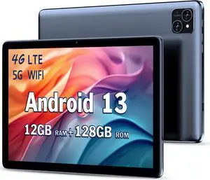 VOLENTEX 10 Inch Android 13 Tablet & Phone(Make Call), 12GB(6+6 Expand) RAM 128GB ROM, Octa-Core Pad with 4G LTE,5G WiFi, 8000mAh Battery, 5MP+8MP Dual HD Camera, Bluetooth GPS Support Grey