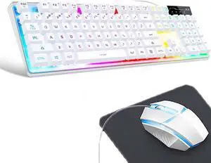 Wired Gaming Keyboard and Mouse Combo with Glowing Rainbow Backlit, Ergonomic Design with Adjustable inclination, Muted Typing, Gaming Keyboard and Mouse for PC Gamers/Laptop - White