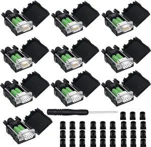 YIOVVOM DB9 Breakout Connector, Male 9 pin RS232 connectors, Solderless D-SUB RS485 Serial Adapter Module Board with Screw Terminals, Case, Long Bolts (5PCS Female+5PCS Male White)