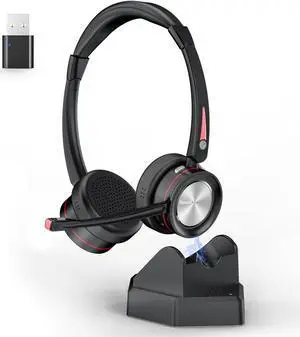 Yexatel Wireless Bluetooth Headset with Mic for PC & Work - Office Headset Noise Cancelling, 40H Talk Time, USB Dongle, Compatible with Teams/Zoom/3CX-Y890BTD Black
