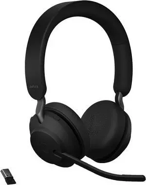 Jabra Evolve2 65 MS Wireless Headphones with Link380a, Stereo, Black - Wireless Bluetooth Headset for Calls and Music, 37 Hours of Battery Life, Passive Noise Cancelling Headphones