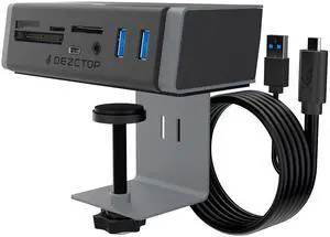 DEZCTOP USB 3.2 Gen 2 Clamp Hub 7-in-1 Adapter with Card Reader Speeds up to 10Gbps, 4.92Ft USB-C Cable and USB-A Adapter USB Splitter Compatible with all USB-A/USB-C laptops for Windows, macOS, Linux