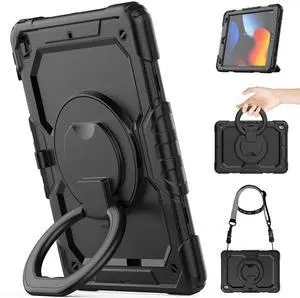 Timecity for iPad 9th/ 8th/ 7th Generation Case 10.2 inch (for iPad 9/8/ 7 Case): with Strong Protection, Screen Protector, Handle, Shoulder Strap, 360° Rotating Stand, Pencil Holder - Black