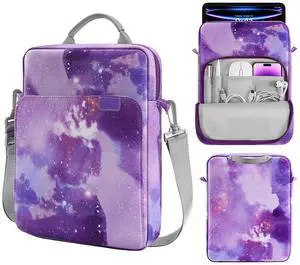 MoKo 12.9 Inch Tablet Sleeve Bag, Fits with 13 Inch New iPad Pro M4 & Air M2 2024, iPad Pro 12.9 M2&M1, Galaxy Tab S8+/S9+ 12.4, Handle Carrying Case with Shoulder Strap, Purple Starry Sky