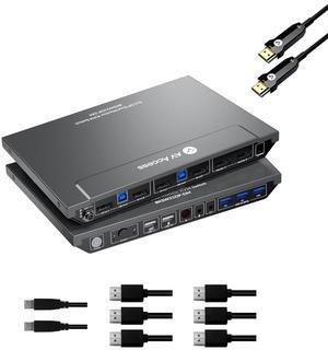 AV Access KVM Switch 2 Computers 2 Monitors DisplayPort 8K@60Hz 4K@165hz/144hz, DP KVM Switch Dual Monitors with USB 3.0 Ports, Fiber Optic 8K HDMI Cable 10m/33ft
