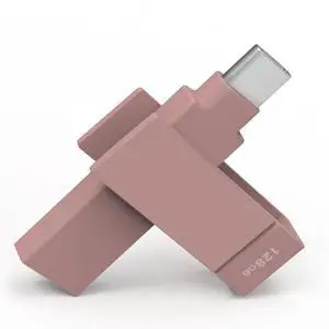 PioData Apple MFi Certified 128GB Morandi Pink iXflash Flash Drive for iPhone, 2-in-1 USB Type A & C Photo Stick for iPhone, iPhone Storage Flash Drive for Photos, iPad, Computer Backup