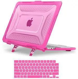 MOSISO Compatible with MacBook Air 13 inch Case 2025 2024 2023 2022 M4 A3240 M3 A3113 M2 A2681,Honeycomb Heavy Duty TPU Bumper Hard Case with Kickstand&Keyboard Skin for MacBook Air 13.6, Rose Red