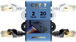Cat 7 Ethernet Cable 20 ft - (2 Pack) High-Speed Cat7 Internet & Network LAN Patch Cables, RJ45 Connectors - Perfect for Gaming, Streaming, and More (Black and White)